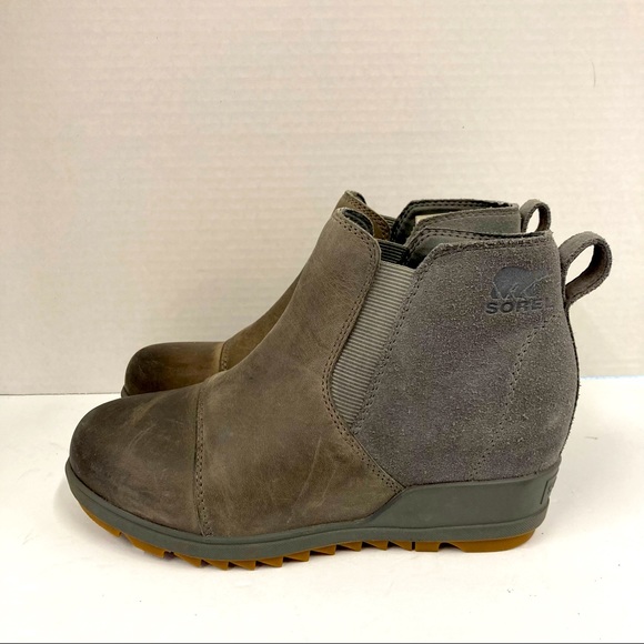 SOREL Ankle Boots Evie Quarry Gum 2 Chelsea Hidden Wedge Heel Womens Size 5.5 - Picture 1 of 11